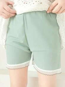 1 Quần Short An Toàn Viền Ren Cho Trẻ Em, Màu Trơn, Quần Legging Ngắn Mỏng - màu xanh lá - Xem 2
