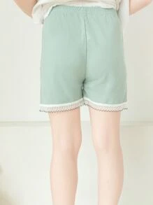 1 Quần Short An Toàn Viền Ren Cho Trẻ Em, Màu Trơn, Quần Legging Ngắn Mỏng - màu xanh lá - Xem 4