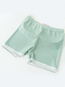 1 Quần Short An Toàn Viền Ren Cho Trẻ Em, Màu Trơn, Quần Legging Ngắn Mỏng - màu xanh lá - Xem 1