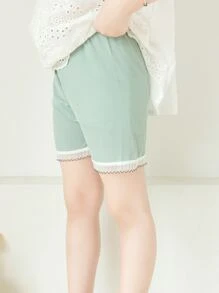 1 Quần Short An Toàn Viền Ren Cho Trẻ Em, Màu Trơn, Quần Legging Ngắn Mỏng - màu xanh lá - Xem 3