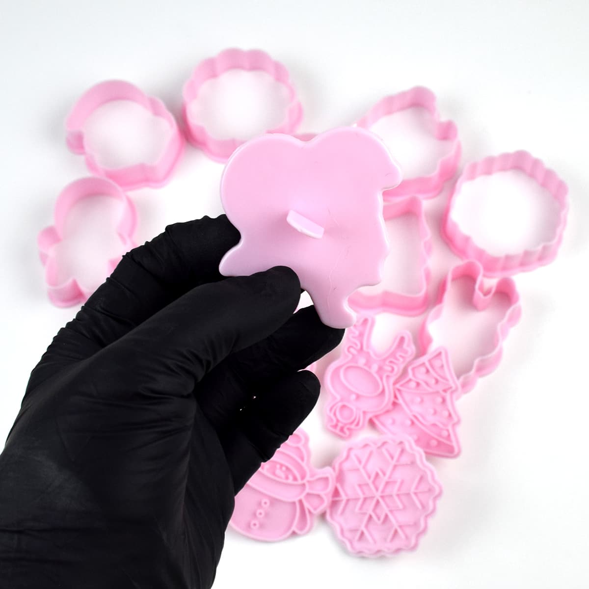 8pcs/set Christmas Theme Plastic Cookie Cutter Set, Including Santa Claus, Christmas Tree, Gingerman Shaped Cutters And Stamps, Ideal For Home, Bakery, Cafe (b114) - Pink - View 10