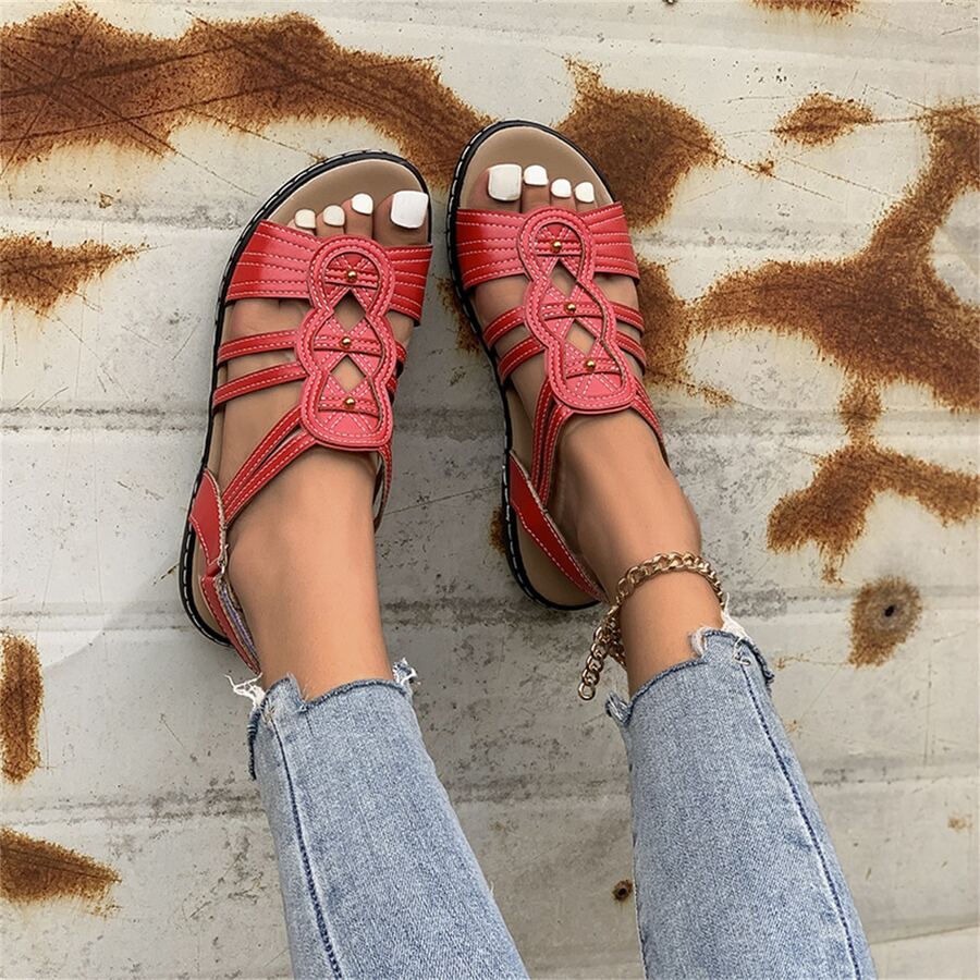 时尚女士平底凉鞋，新潮流 - 紅色 - 查看 1