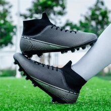 1 Pair High Top Men's Soccer Cleats Athletic Shoes With Long Spikes For Comfortable Outdoor Sports, Suitable For Adults, Couples, Youths And Training - Black - View 7