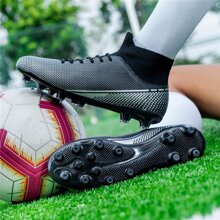 1 Pair High Top Men's Soccer Cleats Athletic Shoes With Long Spikes For Comfortable Outdoor Sports, Suitable For Adults, Couples, Youths And Training - Black - View 9
