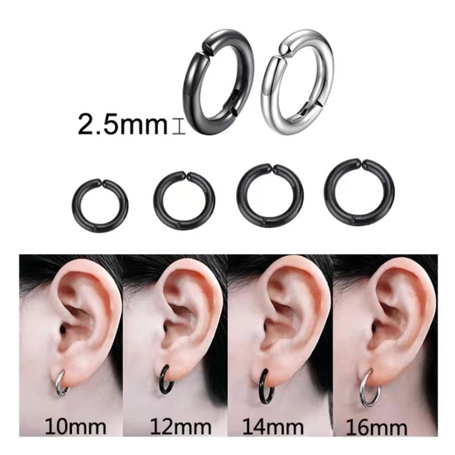 1 Par Pendientes Falsos De Acero Inoxidable En Forma De Aro Sin Perforación Del Oído, Estilo Punk Clásico Unisex - Plateado - Añade 2