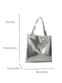 Large Capacity Metallic Luster Tote Bag, Funky, Punk & Bag For Street Wear - Silver - View 3