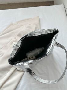 Large Capacity Metallic Luster Tote Bag, Funky, Punk & Bag For Street Wear - Silver - View 6
