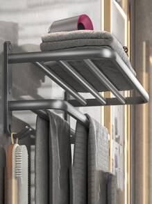 1 件浴室置物架，太空铝毛巾架，卫生间浴室收纳毛巾架，免钻孔浴室配件，浴室工具