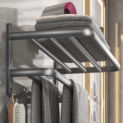 1 件浴室置物架，太空铝毛巾架，卫生间浴室收纳毛巾架，免钻孔浴室配件，浴室工具