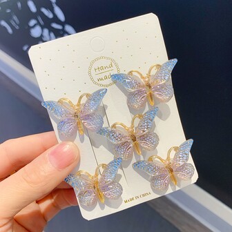 5入組女孩多色蝴蝶結和亞克力蝴蝶設計髮夾,甜美頭飾裝飾週年紀念日/日常活動等全季節適用