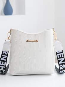 1個鱷魚紋花式字母裝飾斜揹包 - 白色 - 查看 7