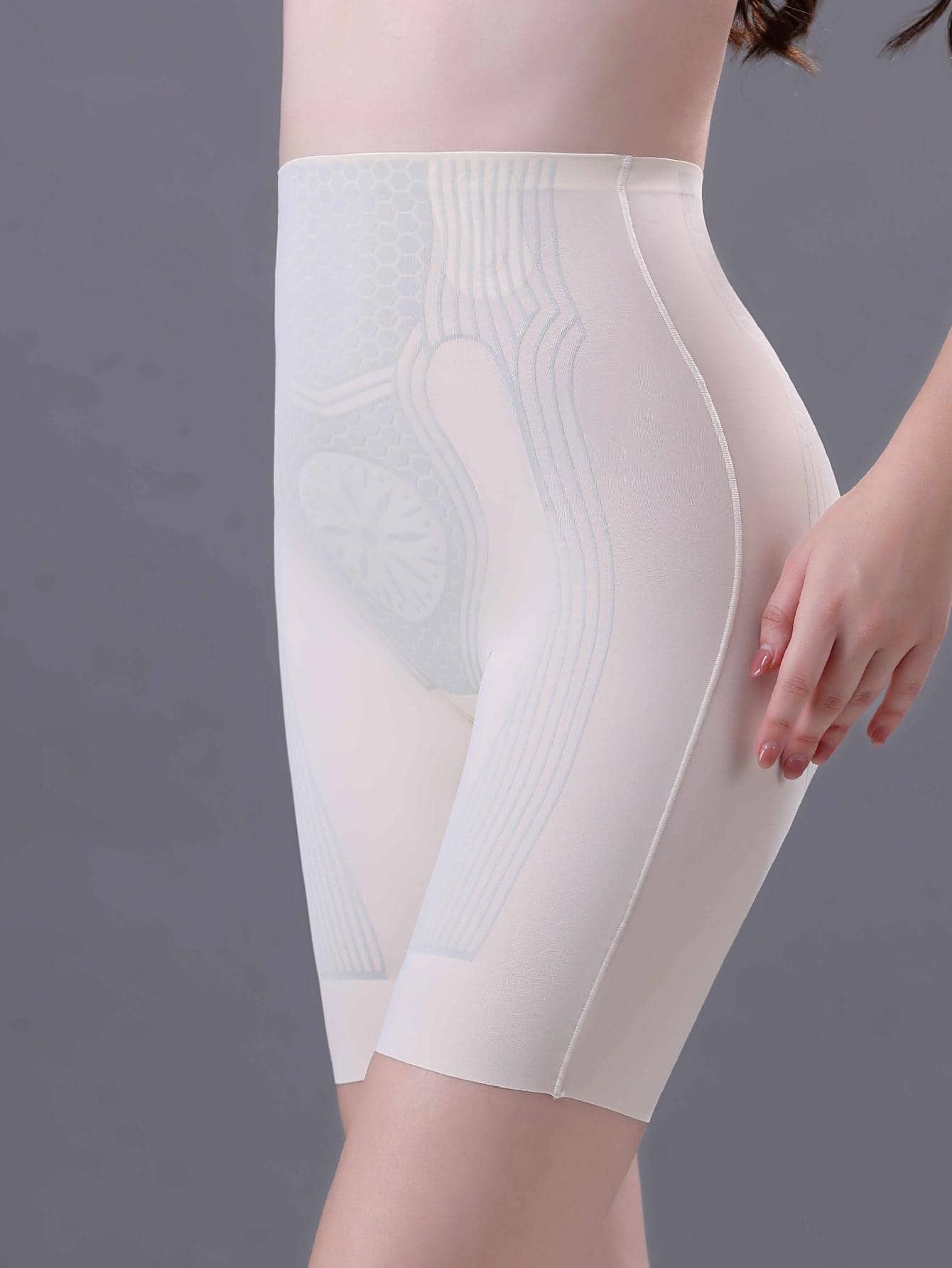 High Waist Compression Shorts With Liquified Suspension Design - Apricot - View 1