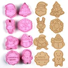 8入組聖誕主題塑料餅乾模具套裝,包括聖誕老人、聖誕樹、人形餅乾模具和印章,適用於家庭、烘焙店、咖啡廳(b114) - 粉色 - 查看 1