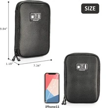 Alameda 1入組黑色碳纖維防水便攜式數據線收納包，用於旅行電纜收納/硬盤/電源線/充電器/ USB / SD 卡，旅行配件數據線組織袋 - 黑色 - 查看 5