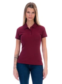 Women's Polo Shirt Short Sleeve Stretch Cotton - バーガンディ - チェックする 1