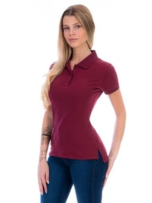 Women's Polo Shirt Short Sleeve Stretch Cotton - バーガンディ - チェックする 3