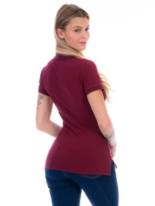 Women's Polo Shirt Short Sleeve Stretch Cotton - バーガンディ - チェックする 4