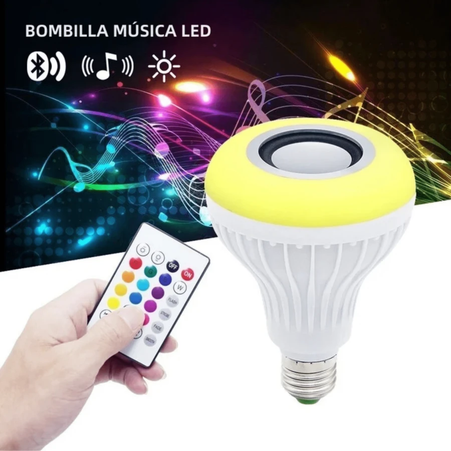 Foco de bluetooth con musica y control de cambios de luces. Foco MP3 con musica y colores. - Multicolor - Ver 1