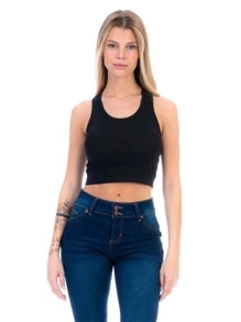 Crop Tank Top Mujer Racerback Algodón Lycra - Negro - Ver 1