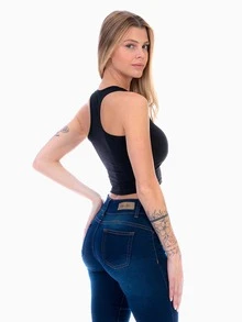 Crop Tank Top Mujer Racerback Algodón Lycra - Negro - Ver 4