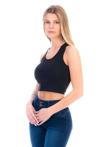 Crop Tank Top Mujer Racerback Algodón Lycra - Negro - Ver 3
