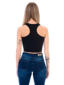 Crop Tank Top Mujer Racerback Algodón Lycra - Negro - Ver 2
