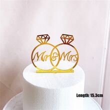 求婚方形圆形烫金生日快乐蛋糕插卡亚克力蛋糕生日派对结婚用品蛋糕装饰 - 金色 - 查看 4