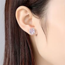 1 đôi Kinh ngạc Hoa anh đào & Zirconia Hoa tai , Hoàn hảo Qủa tặng Bông tai stud - Hồng - Xem 2