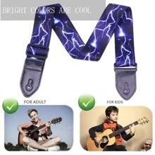 1 pieza Correa de guitarra con diseño de rayo, 100% correas de guitarra suaves, para guitarra eléctrica y acústica, correa de guitarra personalizada, limpiador de guitarra, bucle de guitarra