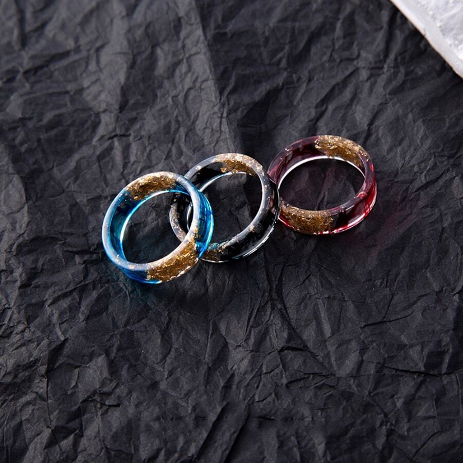 1pc Colorful Ink Resin With Gold Flakes Couple Ring, Ins Style Unusual ...