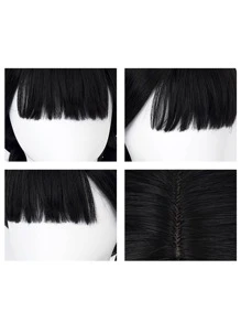 26英寸黑色長直辮髮假髮,適用於女孩和女性,合成具熱阻纖維,星期三·亞當斯萬聖節角色扮演假髮 - 黑色 - 查看 5