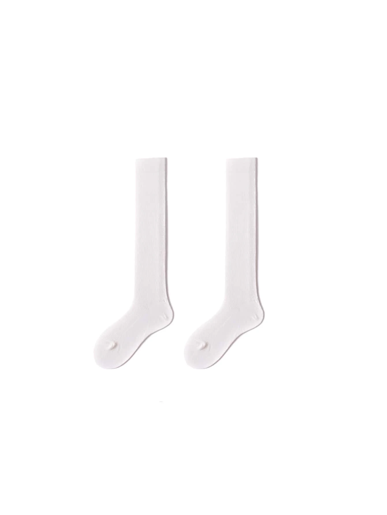 1 par Calcetines de color de caramelo unicolor sobre rodilla - Blanco - Ver 1