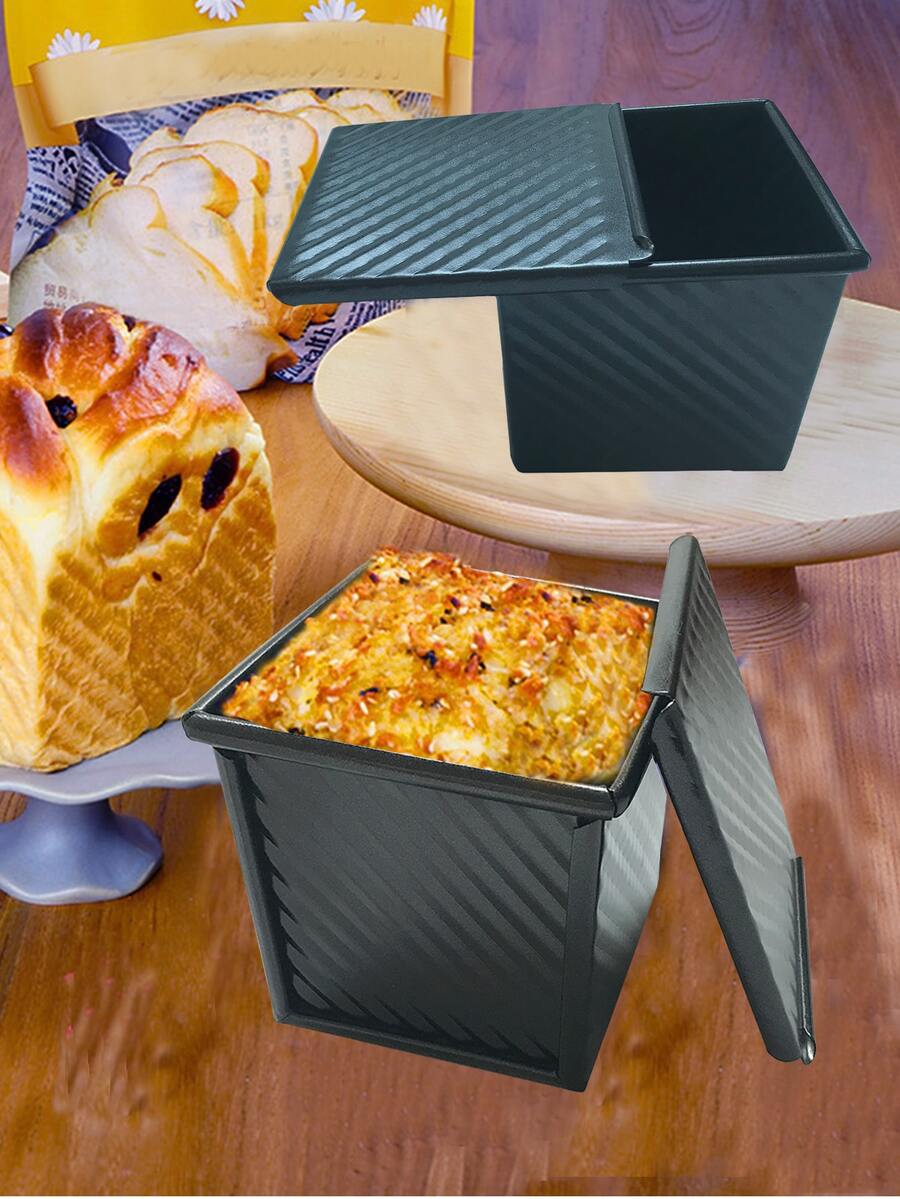 2pcs/Set Aluminum Alloy Non-Stick Toast Bread Box Baking Pan With Lid - Black - View 1