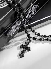 2pcs/set Dark Vintage Cross Pendant Necklace With Chain - Black - View 2