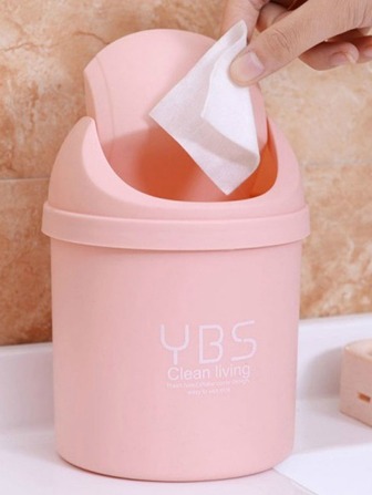 1入組創意桌子垃圾筒,多用途彩妝&筆筒,小尺寸帶蓋適用於家庭和辦公室