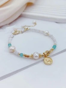 1入組夏天大海微風藍色的珍珠手環合適的適用於女性日常穿著,度假,畢業季節,女性首飾類