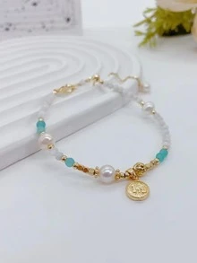 1入組夏天大海微風藍色的珍珠手環合適的適用於女性日常穿著,度假,畢業季節,女性首飾類