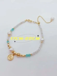 1入組夏天大海微風藍色的珍珠手環合適的適用於女性日常穿著,度假,畢業季節,女性首飾類