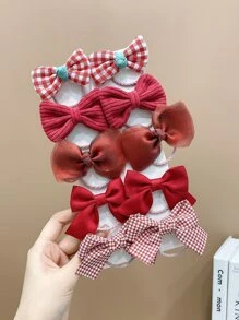 10pcs Cute Red Bowknot Hair Ties For Girls