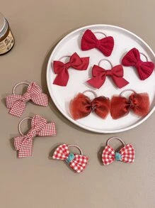 10pcs Cute Red Bowknot Hair Ties For Girls