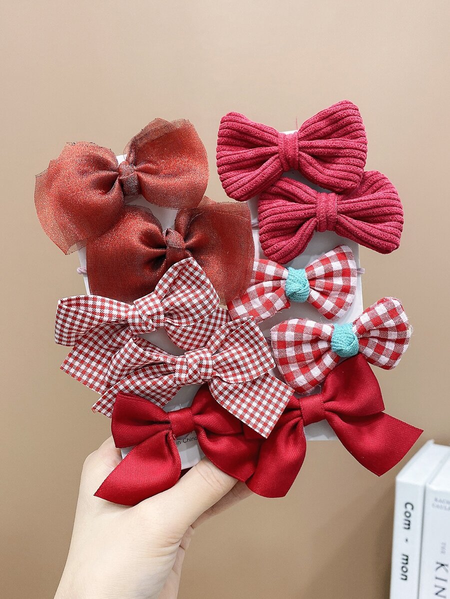 10pcs Cute Red Bowknot Hair Ties For Girls