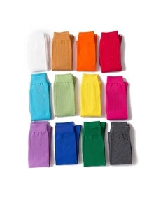 1 par Medias largas unicolor caramelo de colores - Amarillo - Ver 3