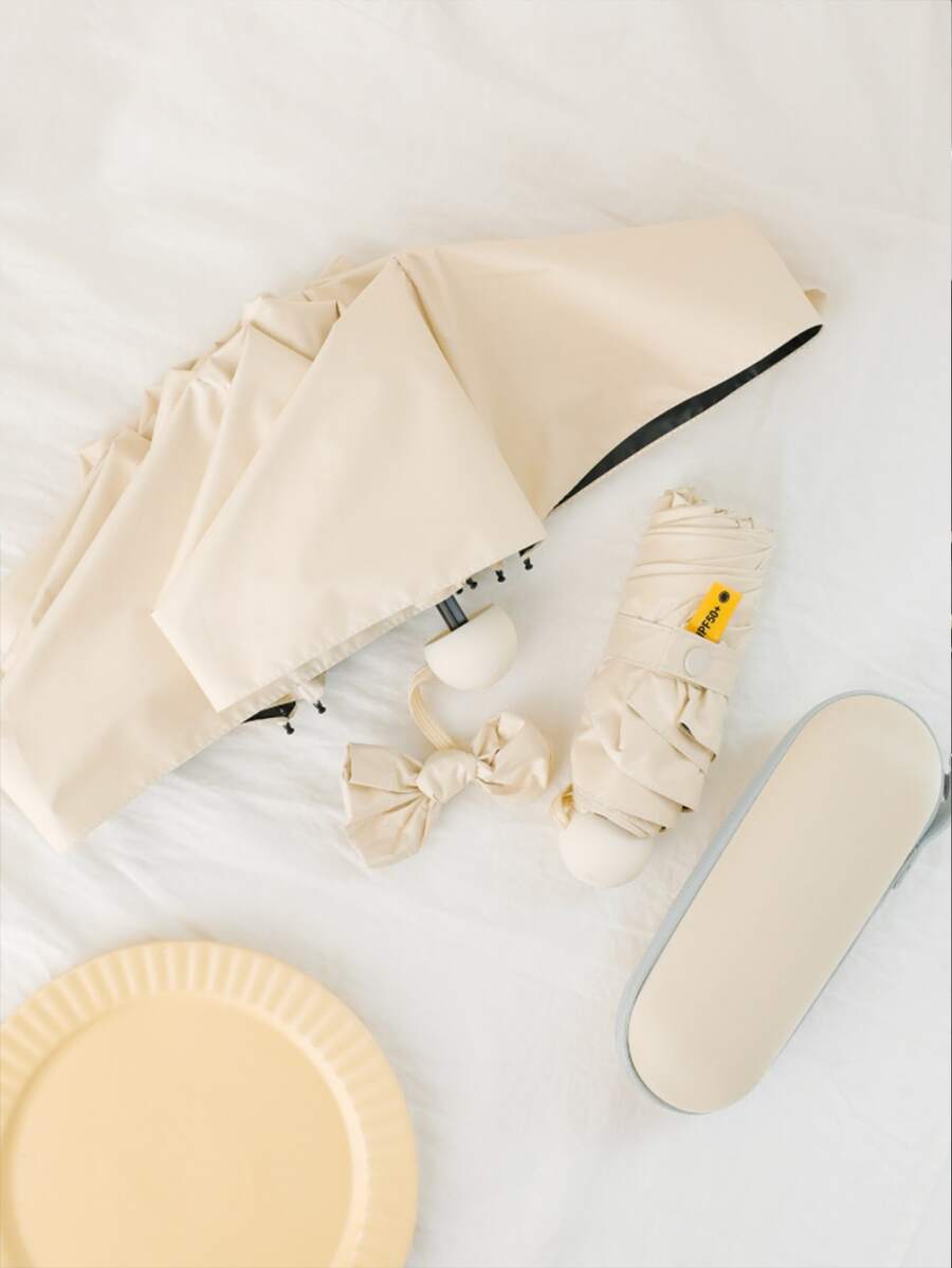 1pc/ Portable Capsule Umbrella, Outdoor Uv Protection Mini Umbrella, 6-8 Bone Design, For Women In Summer To Shield Against Rain And Sun - Apricot - View 1