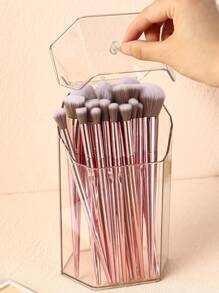 1pc Makeup Brush Organizer Cylinder,Room,Home,Bedroom,Bathroom,House,Pink Room,Living Room Decor,Travel Stuff,Gift Bag,Gifts For Mom,Dad,Men,Friends,Teacher,Birthday,Wedding,Desk,Shelves,Accessories,Gift Boxes,Funny Gift,Storage,Makeup Brush Holder - Clear - View 3