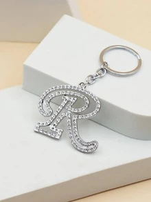 1pc Silver Plated Rhinestone Detail Letter R Keychain, Suitable For Daily Use And Gift Giving - Silver - View 2