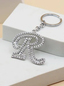 1pc Silver Plated Rhinestone Detail Letter R Keychain, Suitable For Daily Use And Gift Giving - Silver - View 1