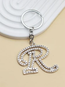 1pc Silver Plated Rhinestone Detail Letter R Keychain, Suitable For Daily Use And Gift Giving - Silver - View 3
