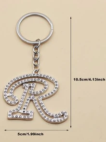 1pc Silver Plated Rhinestone Detail Letter R Keychain, Suitable For Daily Use And Gift Giving - Silver - View 5