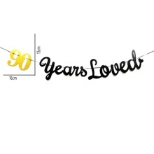 90 Years Loved Banner For Birthday Decoration - Black - View 4