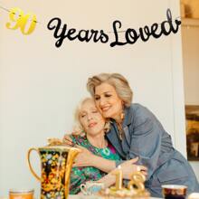 90 Years Loved Banner For Birthday Decoration - Black - View 2